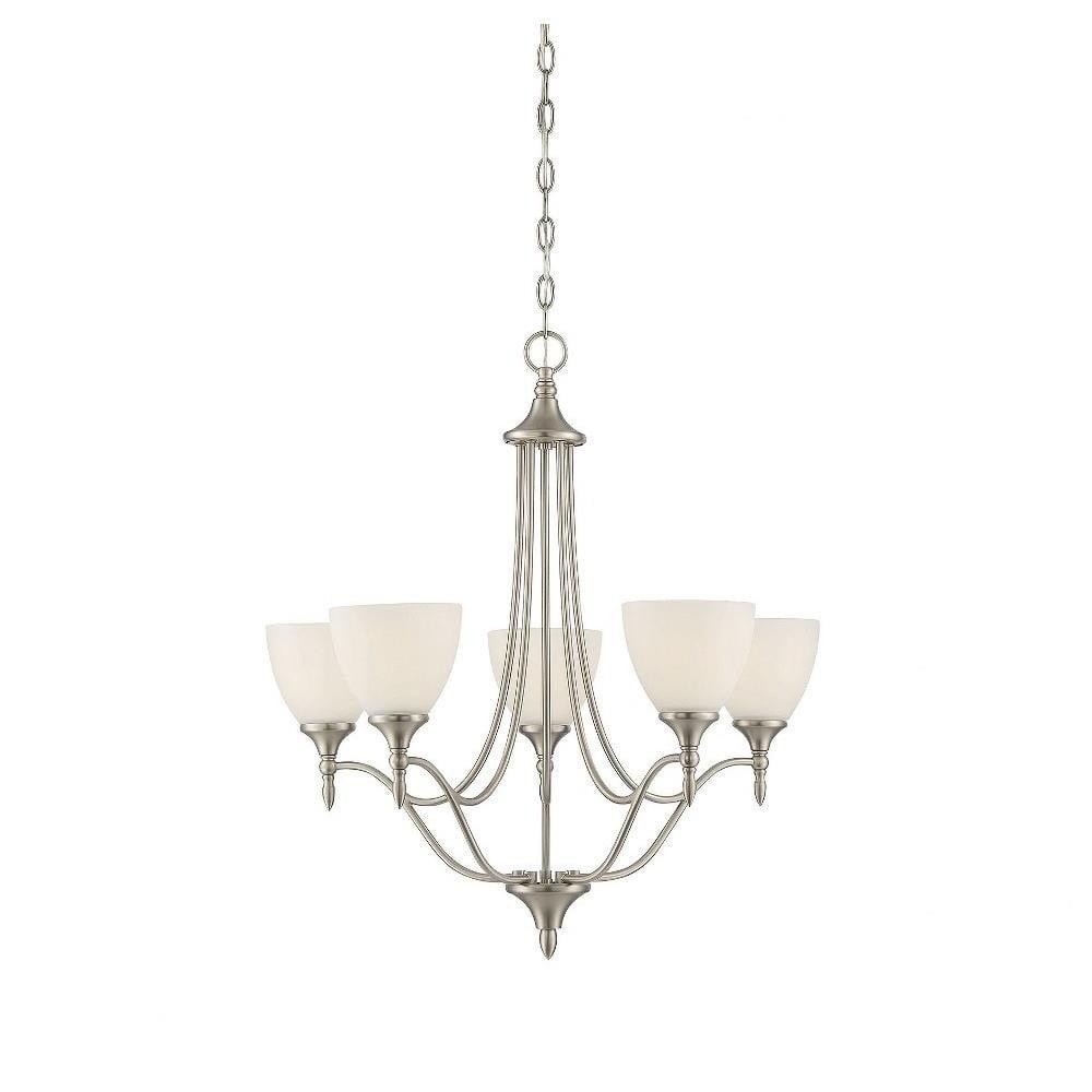 Herndon Satin Nickel 5-Light Chandelier with Frosted Glass Shades