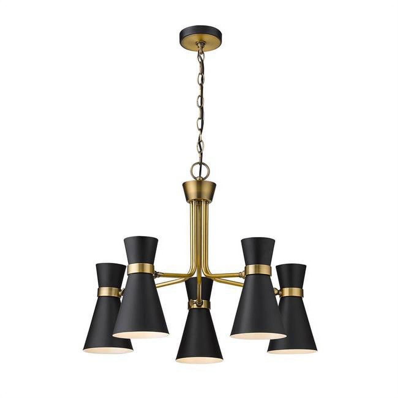 Matte Black and Brass 5-Light Steel Chandelier