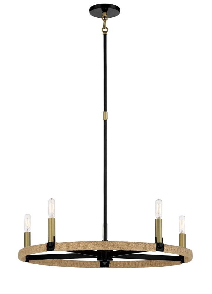 Mini 5-Light Wagon Wheel Chandelier in Coal and Soft Brass