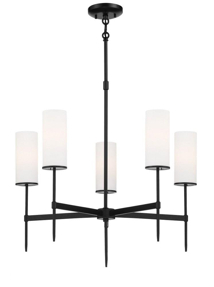 Coal Black Etched White Glass 5-Light Transitional Chandelier