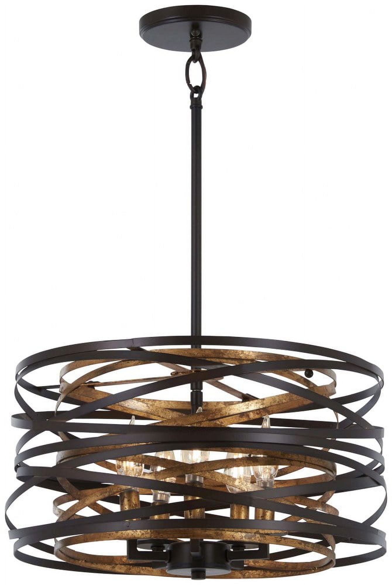 Mosaic Gold & Dark Bronze 5-Light Pendant Chandelier with Adjustable Height