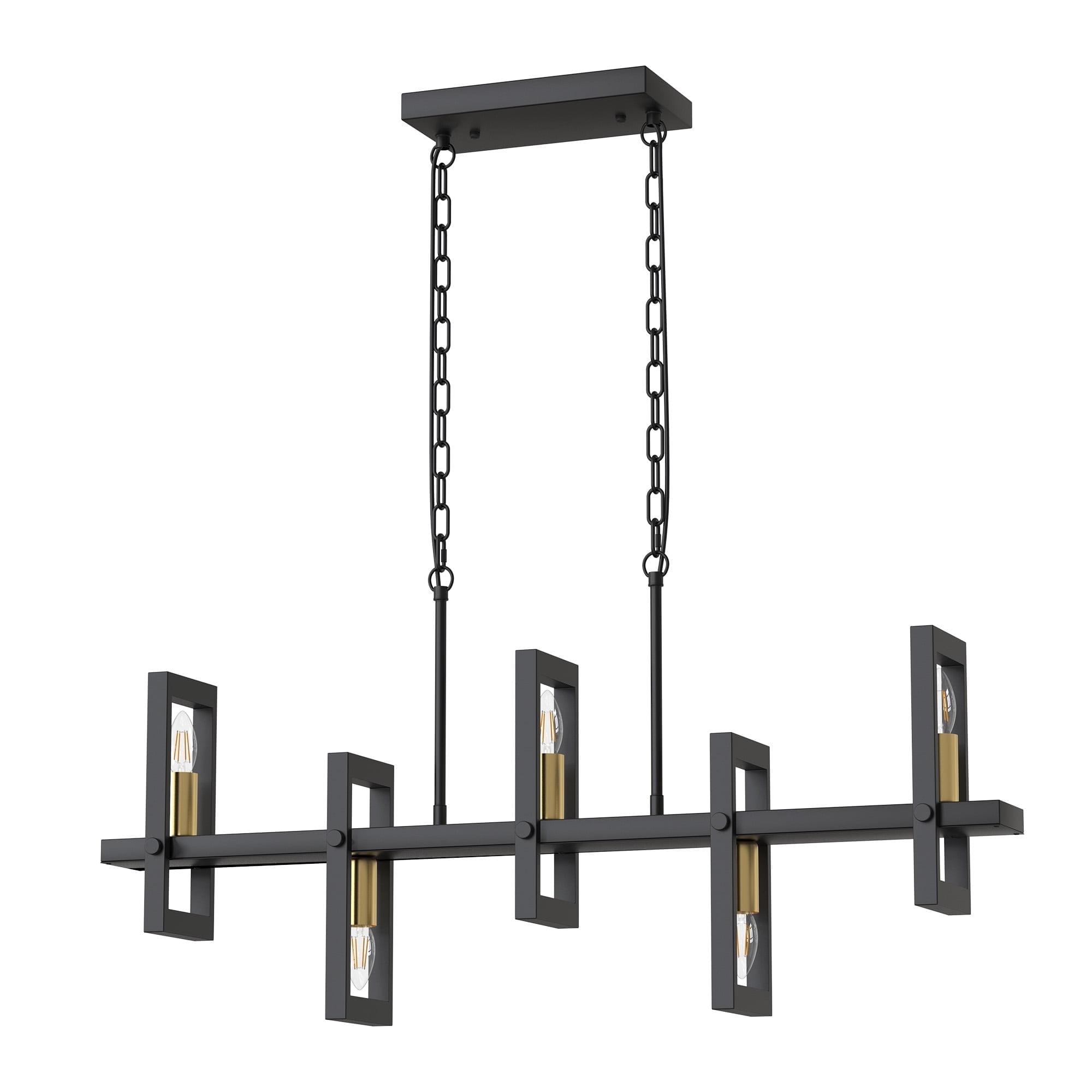 Modern Black and Gold 5-Light Rectangular Metal Chandelier