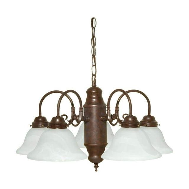 5-Light Old Bronze Chandelier with Alabaster Glass Shades
