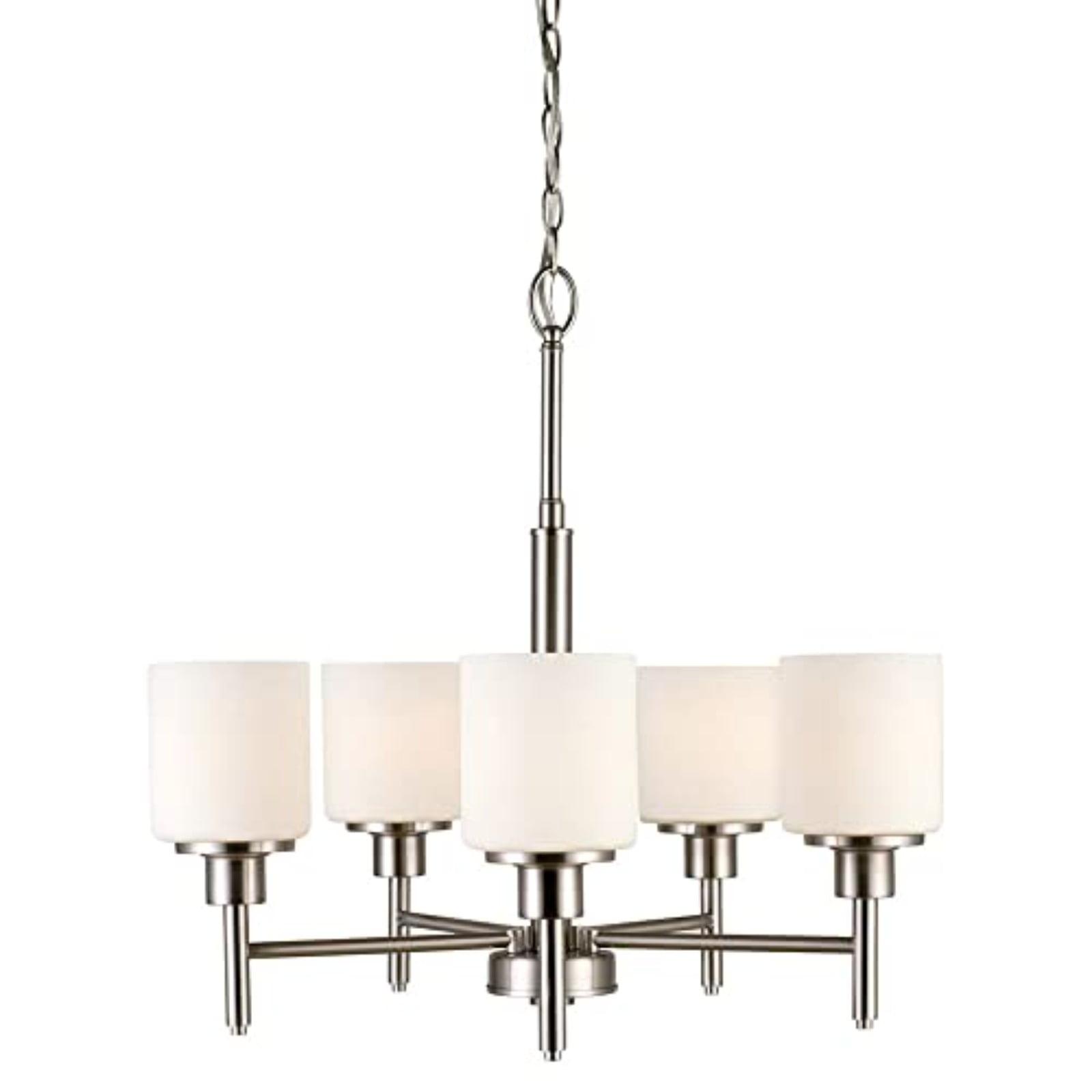 Design House 556639 Aubrey Transitional 5-Light Indoor Chandelier Dimmable Frosted Glass for Entryway Dining Room Foyer, Satin Nickel