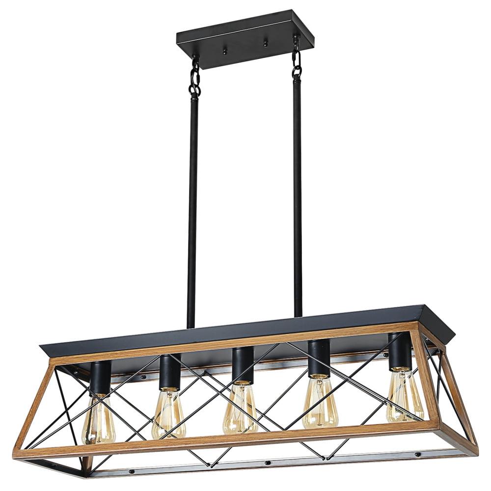 Walnut and Black Rectangular Cage Pendant Light