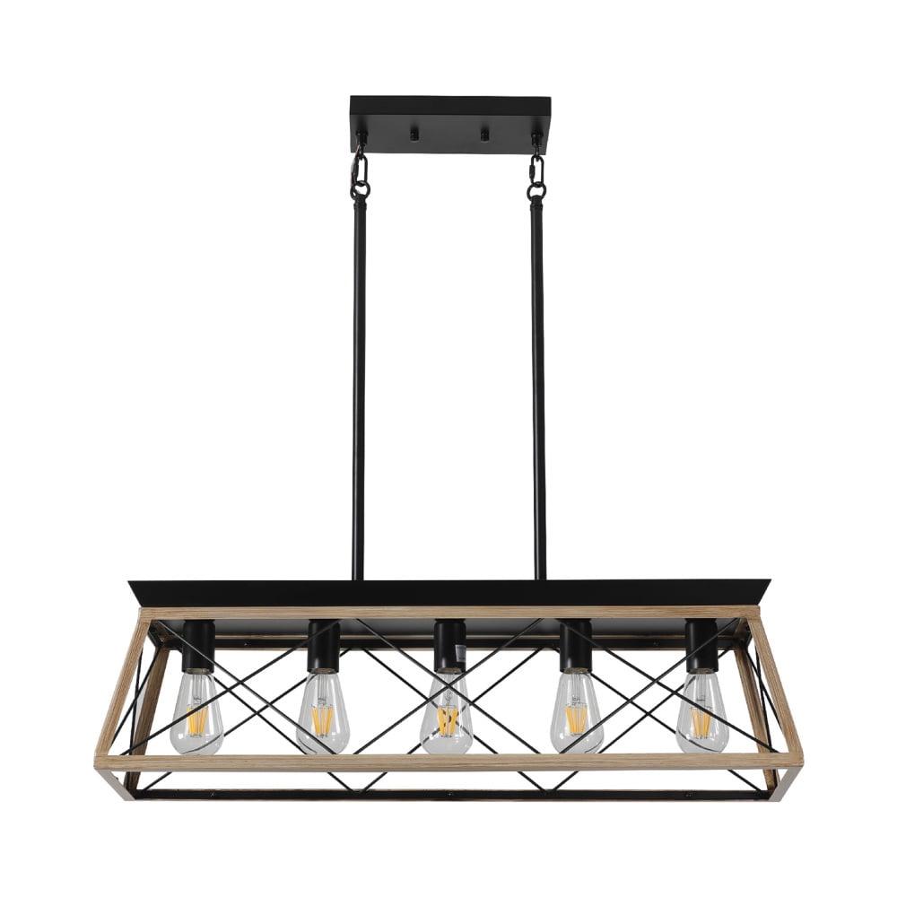 Walnut and Black Rectangular Cage Pendant Light