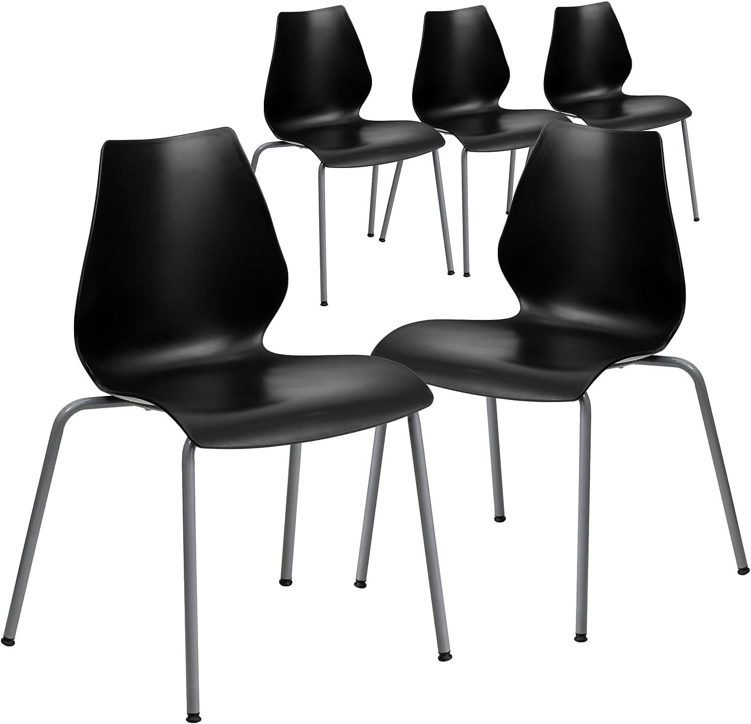 Modern Black Metal Stacking Chair with Lumbar Support