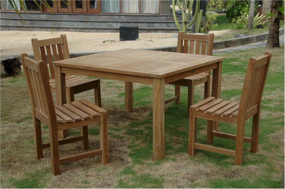 Natural Teak 4-Person Square Outdoor Dining Set