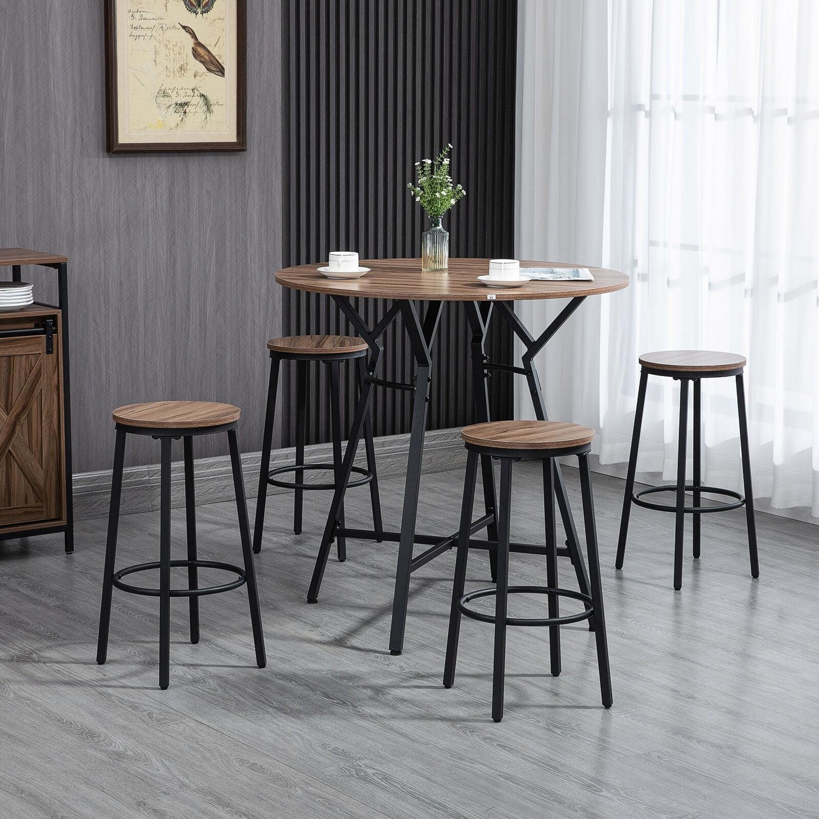 Light Brown and Black 5-Piece Pub Table Set with Stools