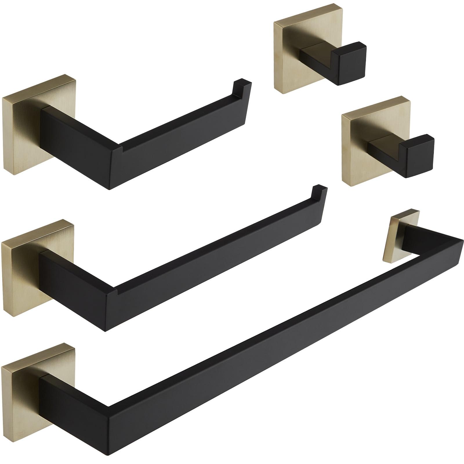 BWE 5-Piece Bath Hardware Set with Double Hooks Towel Ring Toilet Paper Holder and 24 in. Towel Bar
