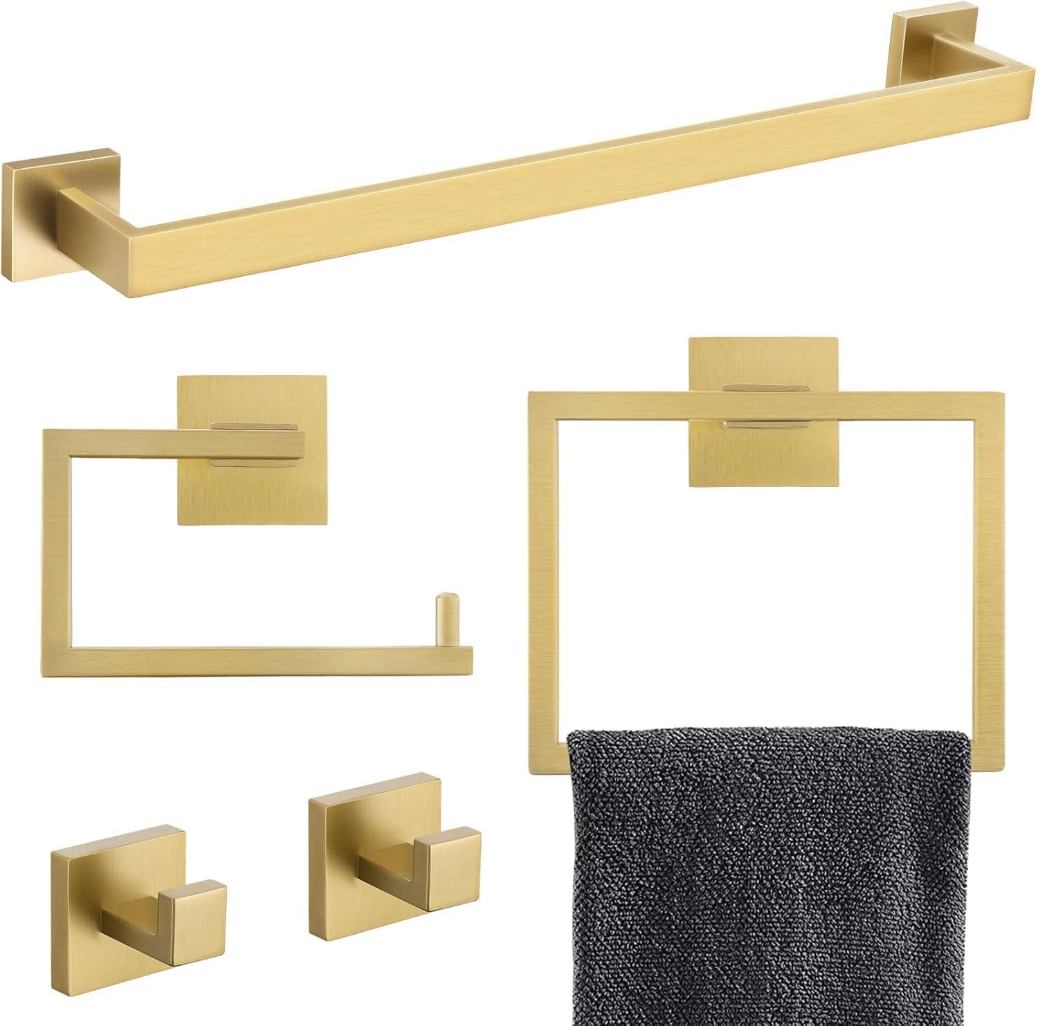 5-Piece Bathroom Hardware Accessories Set 23.6 inch brushed Gold Towel Bar Towel Rack Sets Modern Towel Ring Kit Stainless Steel Wall Mounted