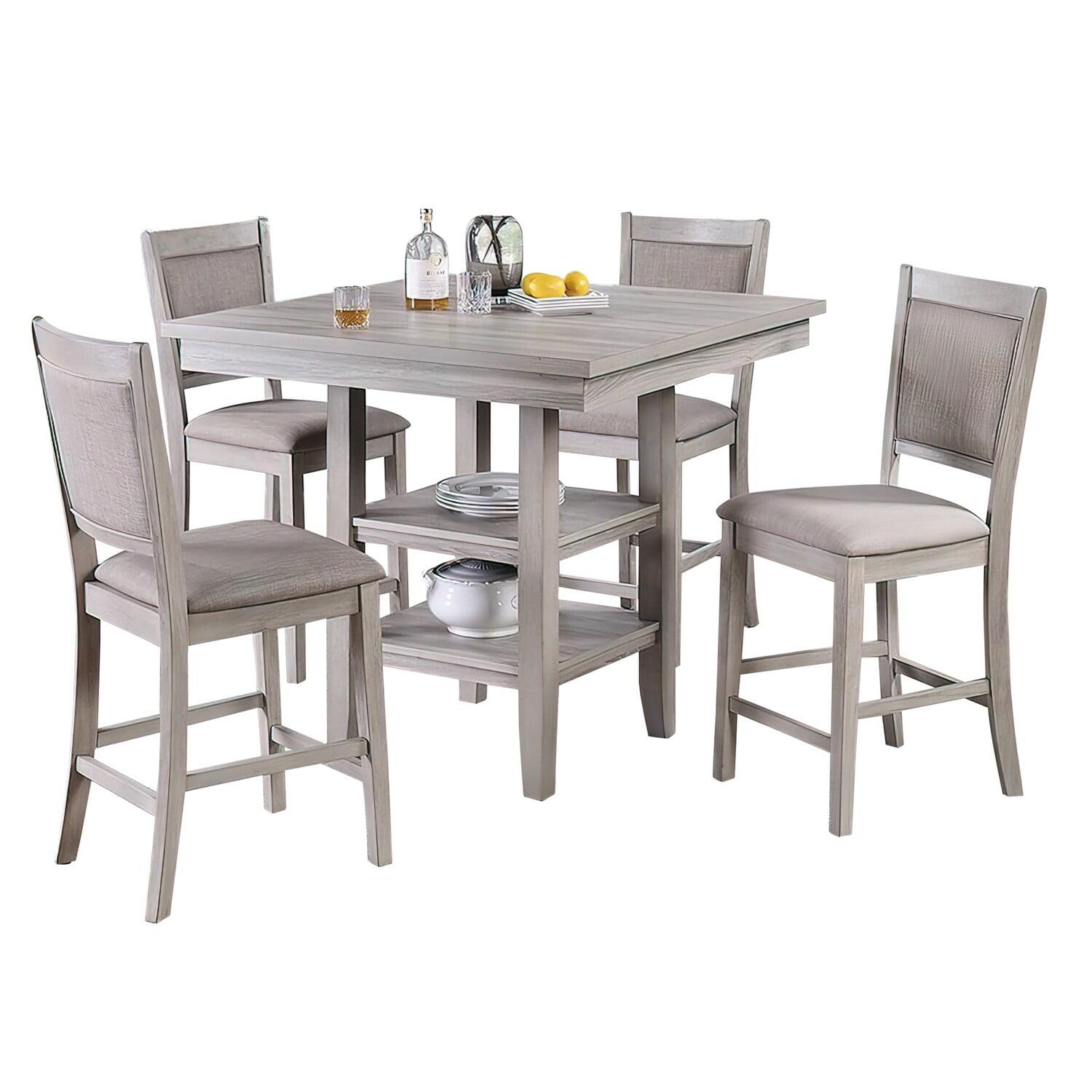 Gray Wood 5-Piece Counter Height Dining Set with Padded Seats