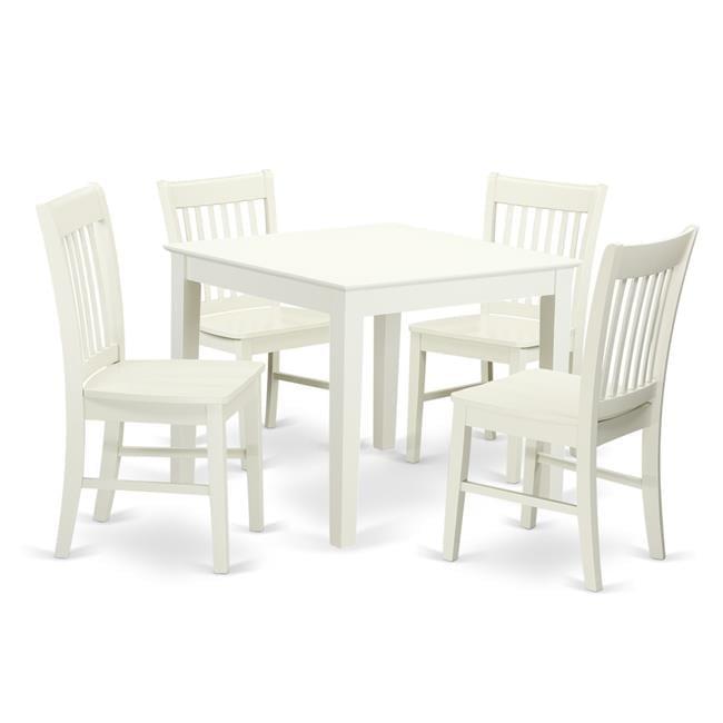 Linen White Solid Wood 5-Piece Dining Set with Square Table and 4 Chairs