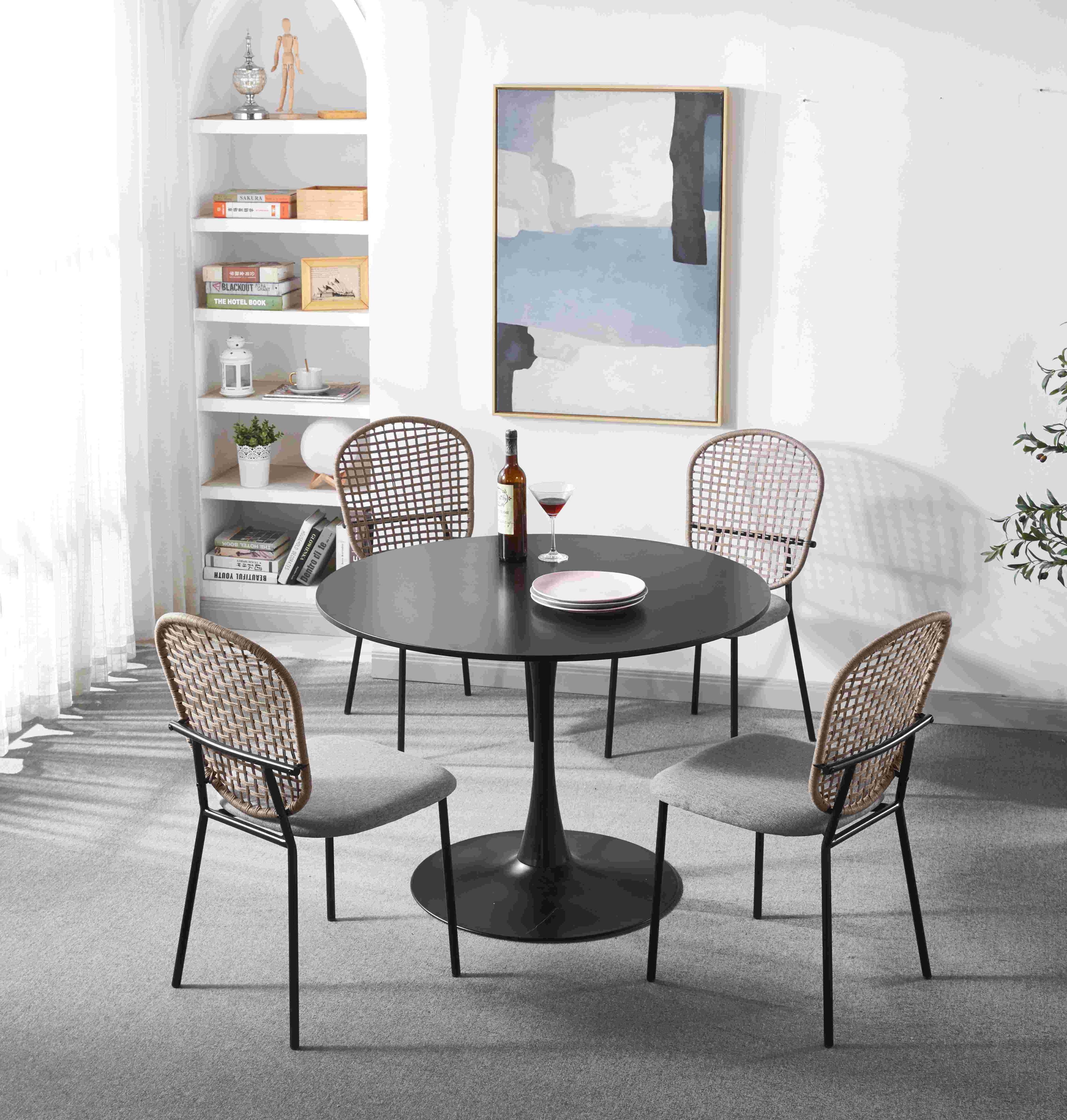 5-Piece Dining Set, Powder Coating Compact 31.5" Table & Upholstered Chair Set for Home, Apartment w/ 4 Chairs, Pedestal Dining Table, End Table Leisure Coffee Table