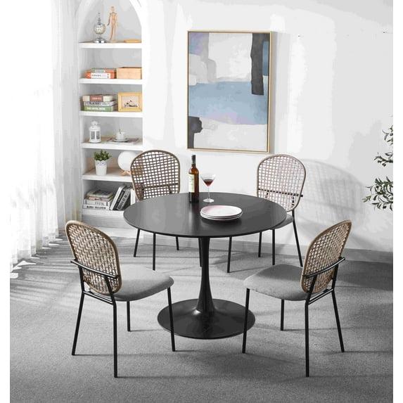 5-Piece Dining Set, Powder Coating Compact 31.5" Table & Upholstered Chair Set for Home, Apartment w/ 4 Chairs, Pedestal Dining Table, End Table Leisure Coffee Table