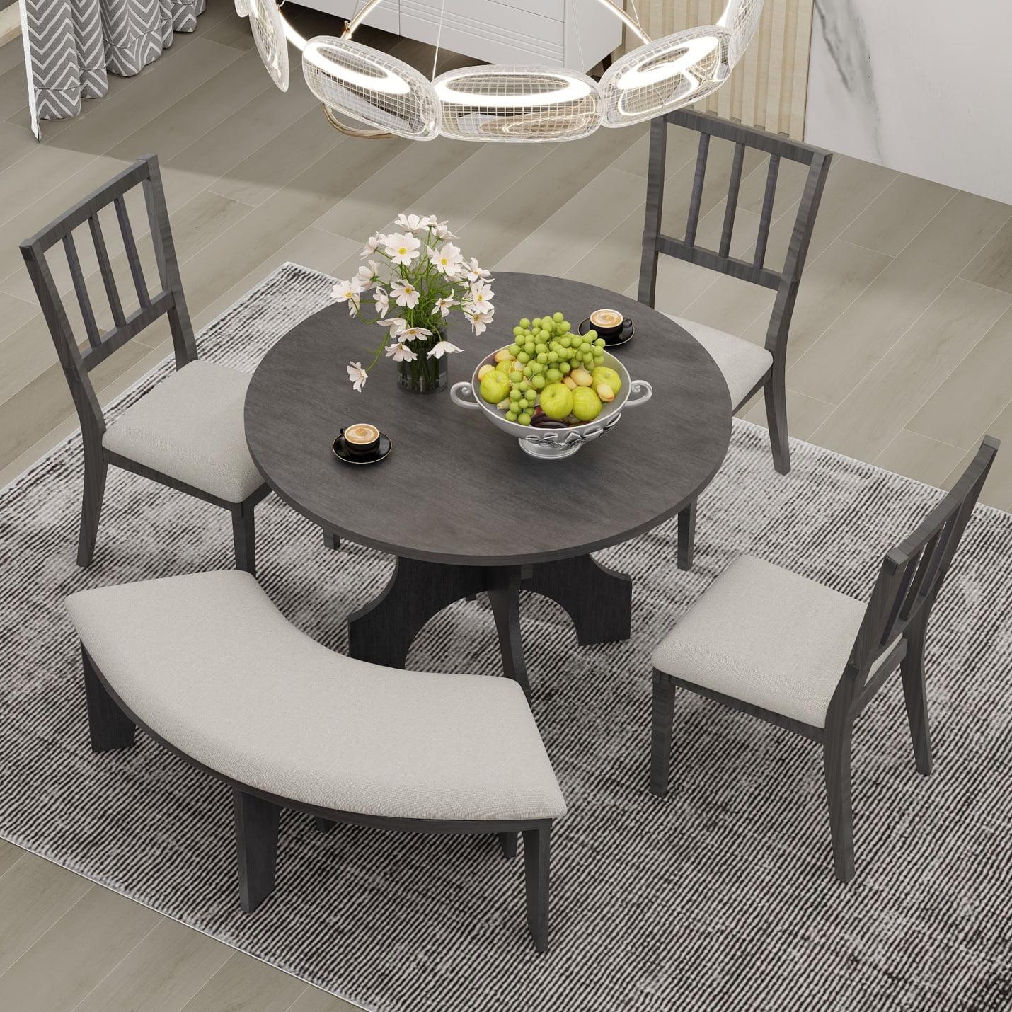 Gray Round MDF and Rubber Wood Bistro Set with 4 Chairs