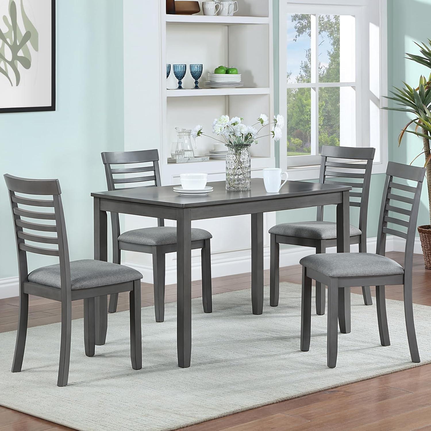 Gray Medium 5-Piece Dining Table Set with Cushioned Chairs