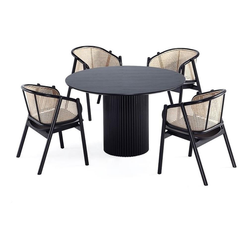 Manhattan Comfort 5pc 47.24" Hathaway and Versailles Round Dining Set Black