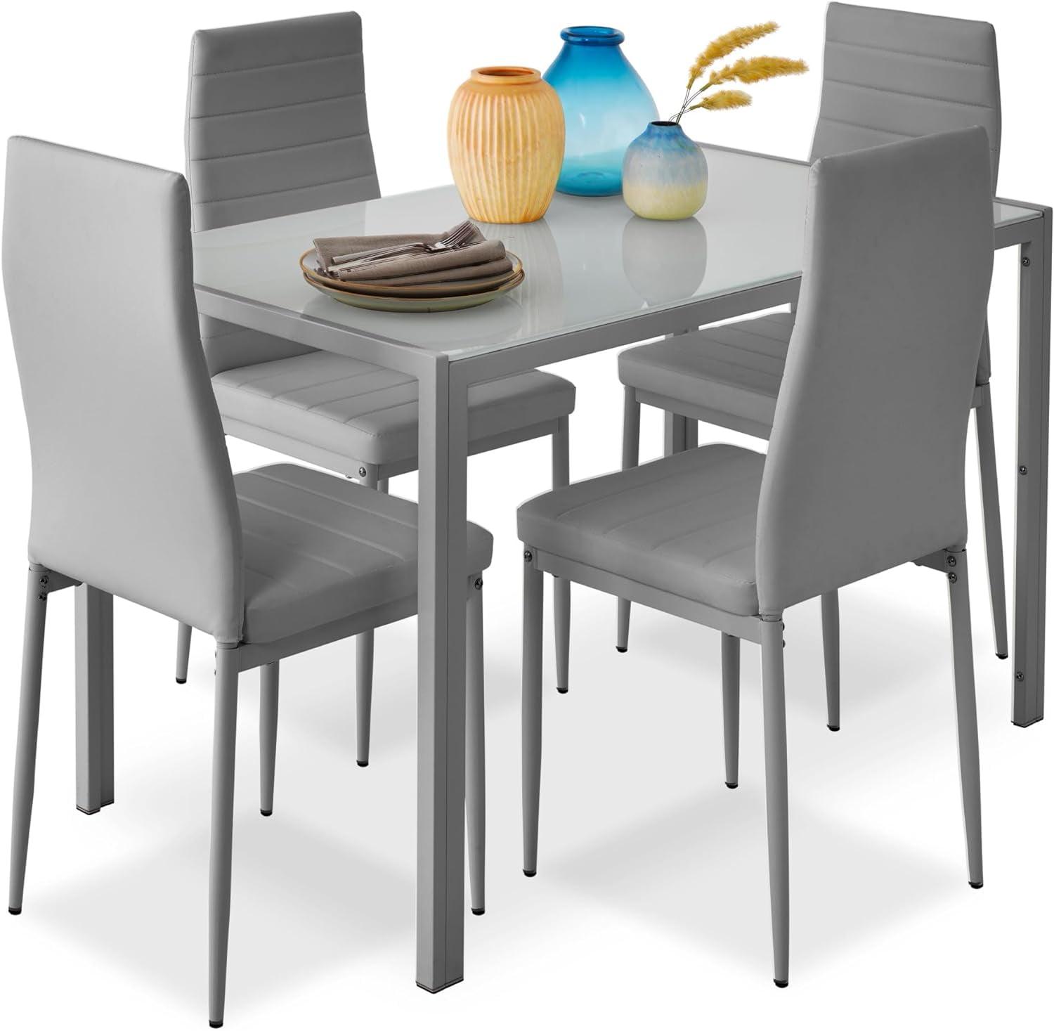 Best Choice Products 5-Piece Kitchen Dining Table Set w/ Glass Tabletop, 4 Faux Leather Chairs