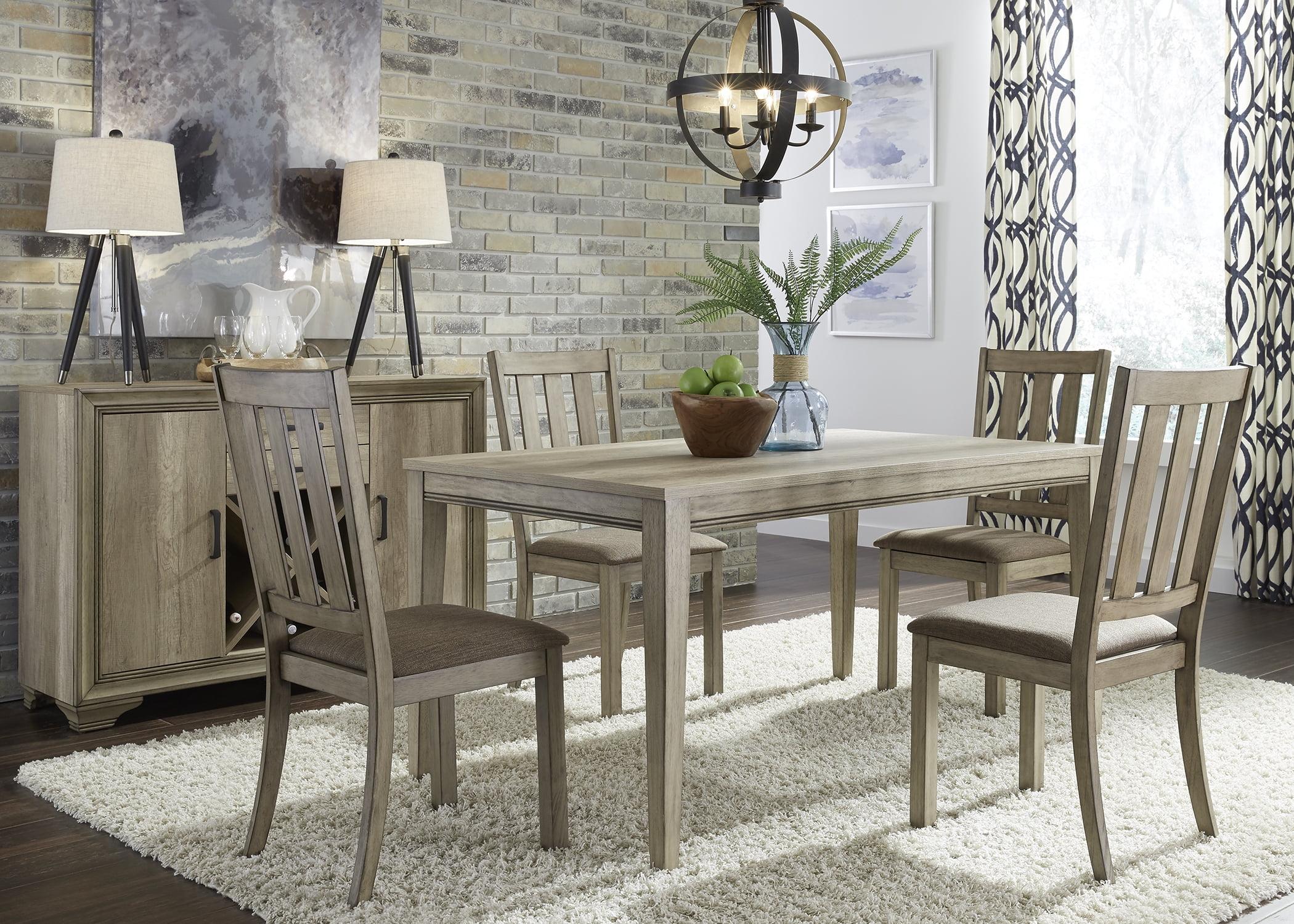 Gray Tweed Upholstered 5-Piece Dining Set with Solid Wood Table