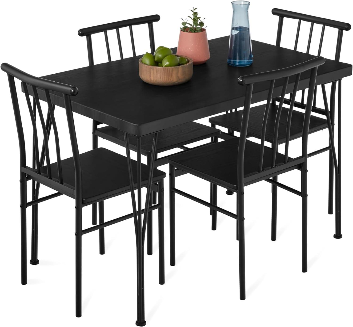 Best Choice Products 5-Piece Indoor Modern Metal Wood Rectangular Dining Table Furniture Set w/ 4 Chairs