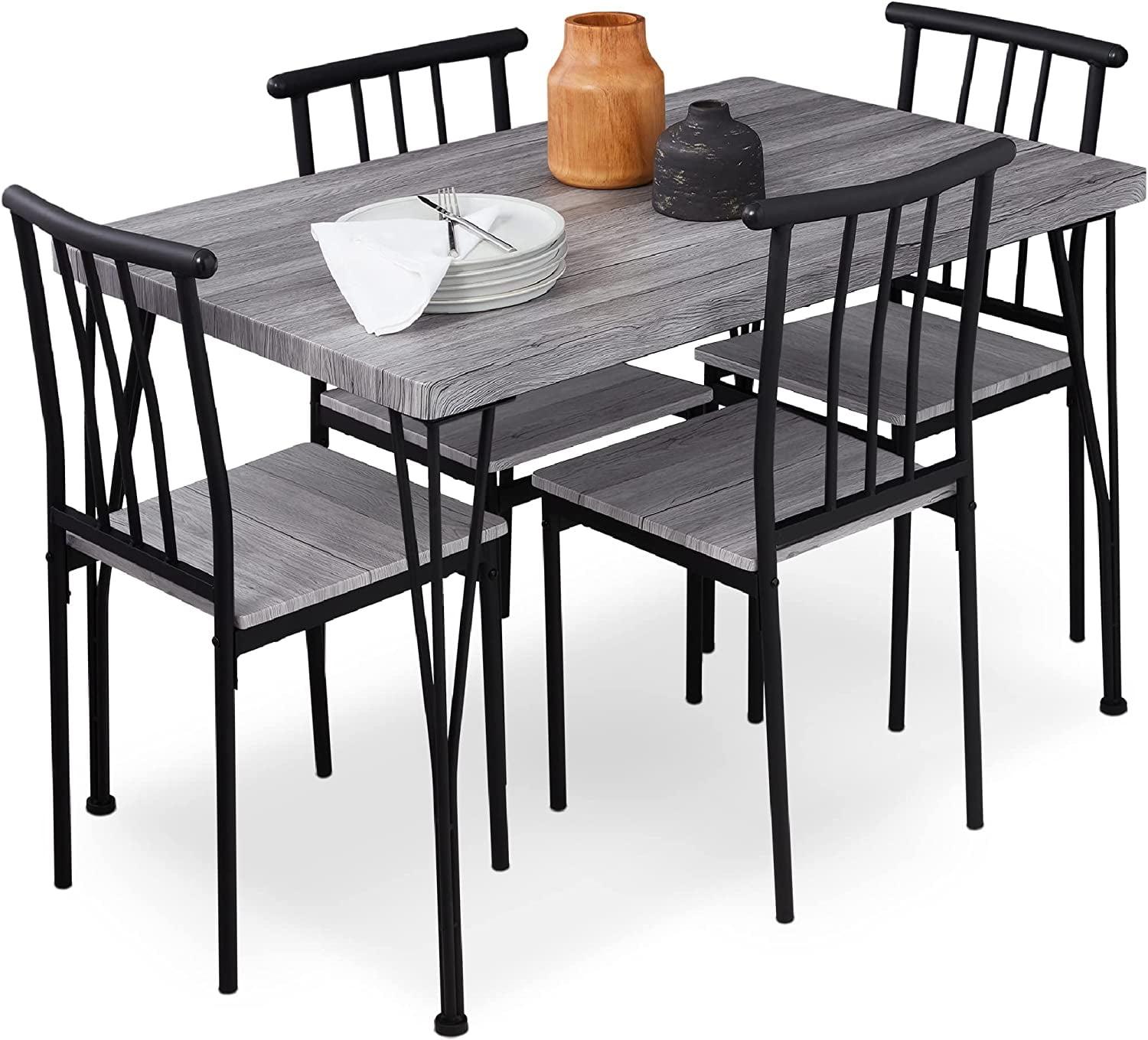 Gray Metal and Wood 5-Piece Rectangular Dining Set with 4 Chairs