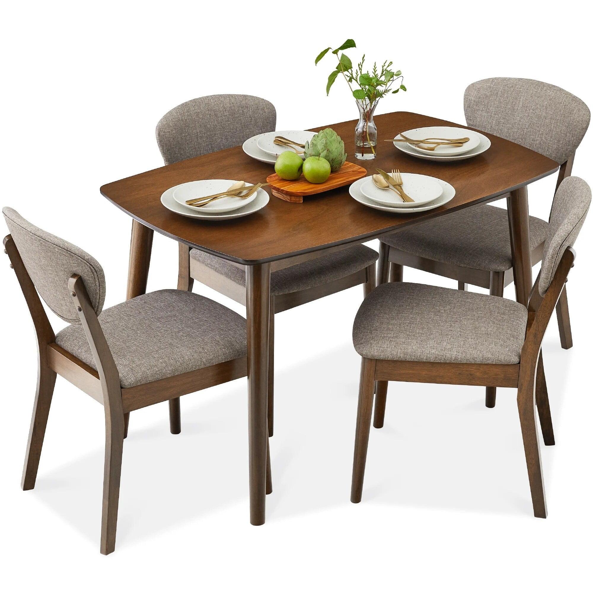 5-Piece Light Gray and Walnut Mid-Century Modern Dining Set