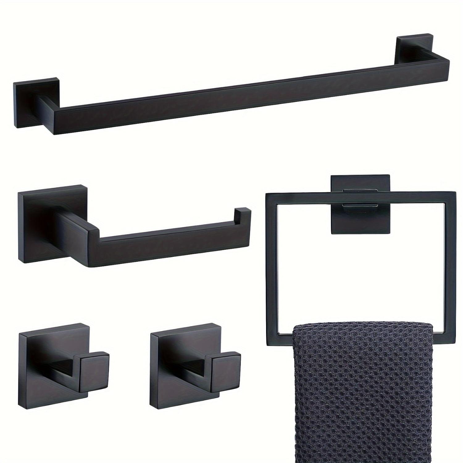 Matte Black 5-Piece Bathroom Hardware Set with Towel Holder