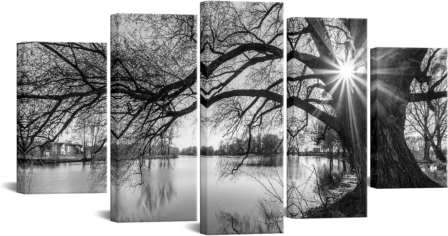 Black and White Framed Landscape Canvas Print Set