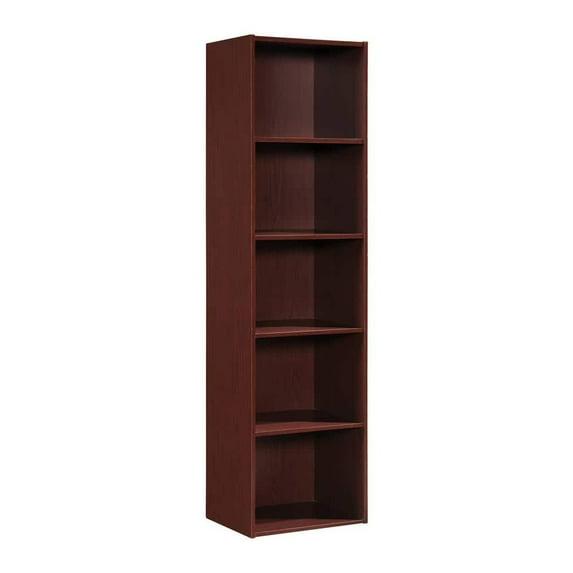 Hodedah 12 x 16 x 60 Inch 5 Shelf Bookcase and Office Organizer Solution for Living Room, Bedroom, Office, or Nursery, Mahogany Wood Finish