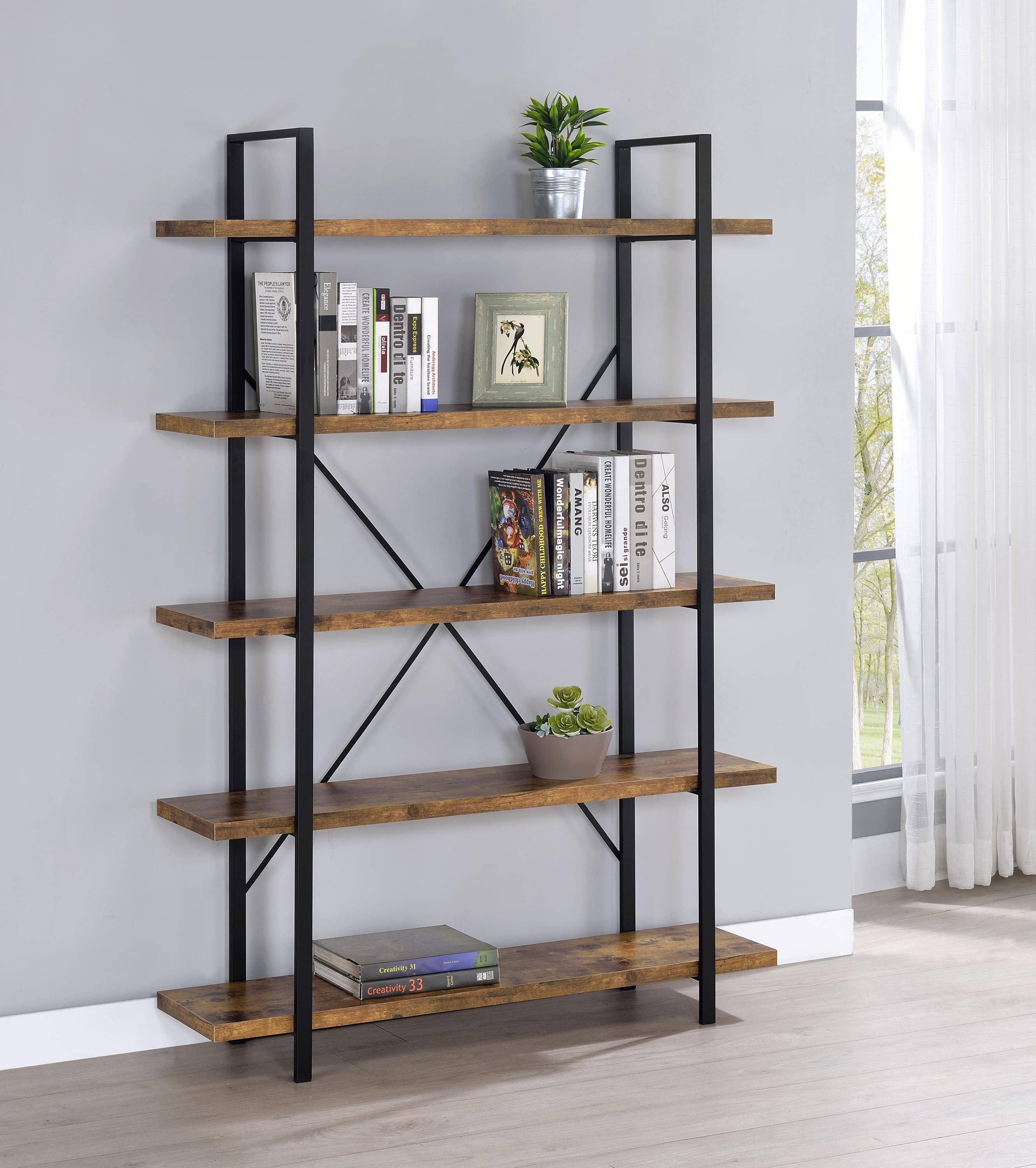 Antique Nutmeg and Black Transitional 5-Shelf Bookcase