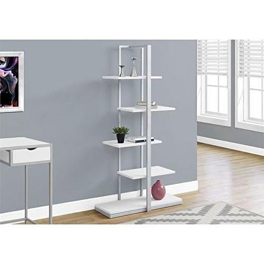 Elegant 60'' White and Silver Zig-Zag Metal Bookcase