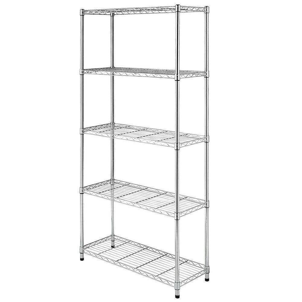 Gzxs Metal Storage Shelf 5-Tiers Iron Storage Organizer Unit Rack for Living Room, Silver