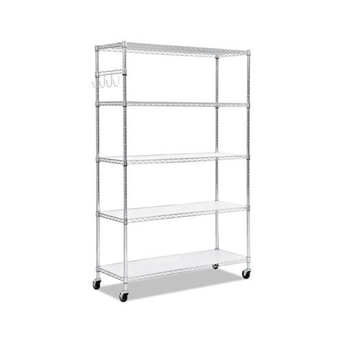 Silver 48" 5-Tier Adjustable Wire Shelving Unit with Casters