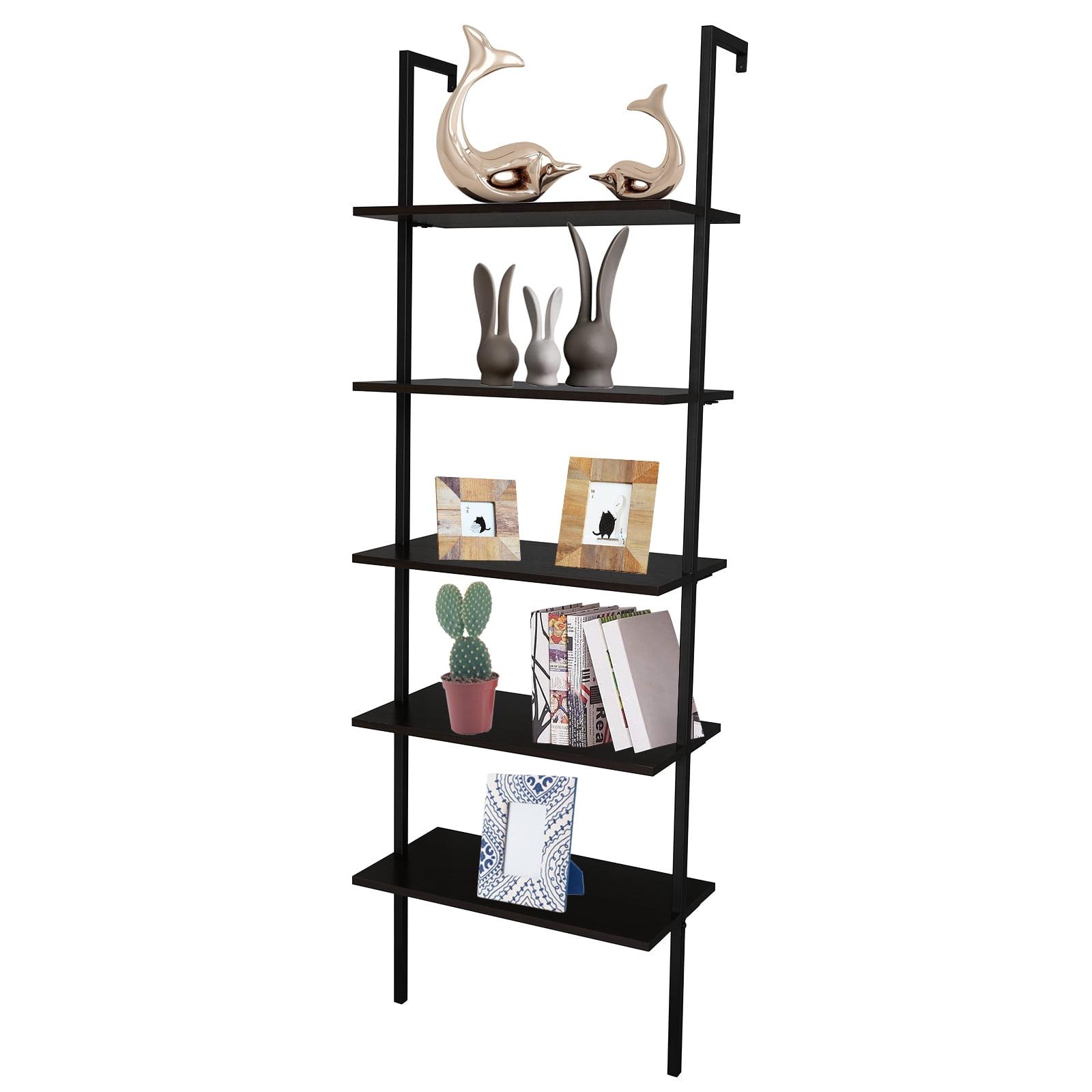 SESSLIFE Industrial Ladder Shelf, 5-Tier Wood Wall-Mounted Bookcase with Stable Metal Frame, 70 Inches Storage Rack Shelves Display Plant Flower, Stand Bookshelf for Home Office