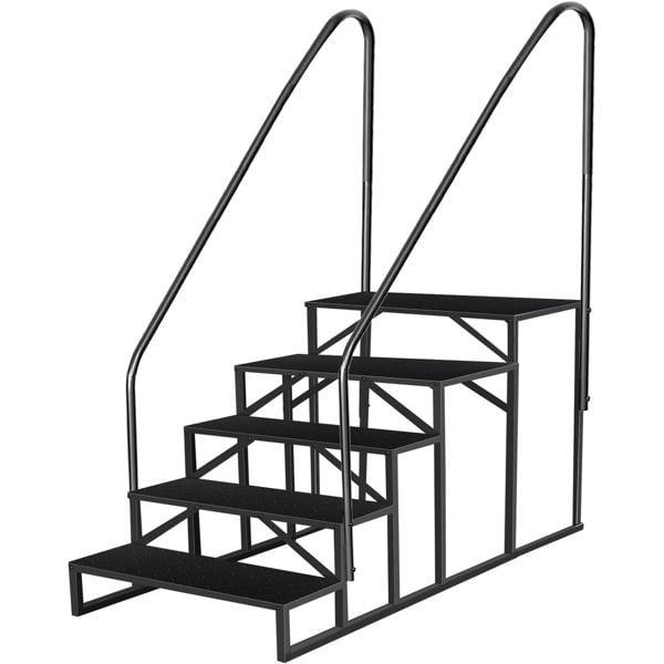 Tcbosik RV Steps with Handrail, 5 Steps Ladder Hot Tub Steps, Portable Stairs Step with Anti-Slip Panel, Heavy Duty Metal Mobile Home Stairs for Outdoor RV Step, Camper Trailer, Black