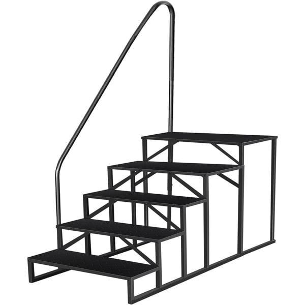 Tcbosik RV Steps with Handrail, 5 Steps Ladder Hot Tub Steps, Portable Stairs Step with Anti-Slip Panel, Heavy Duty Metal Mobile Home Stairs for Outdoor RV Step, Camper Trailer, Black
