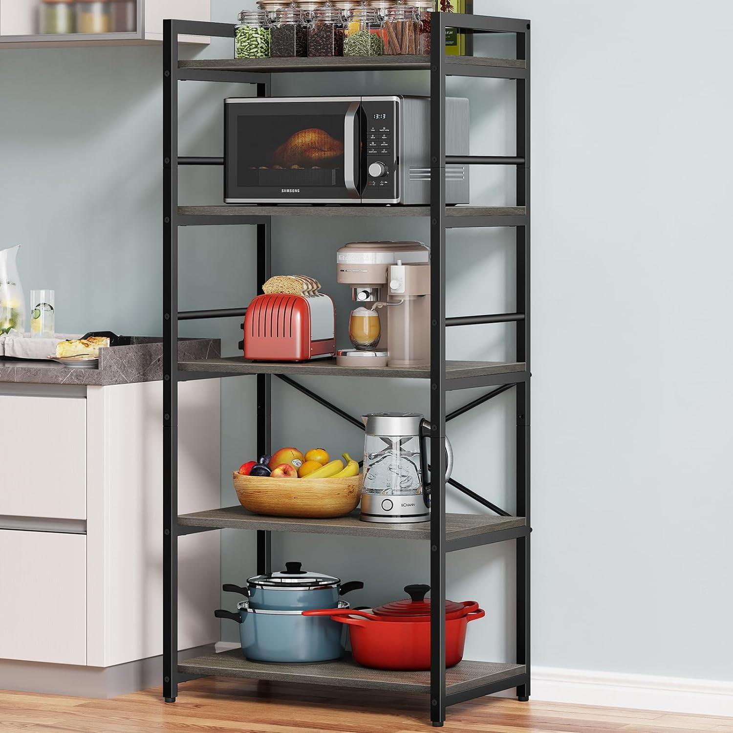 Gray 5-Tier Adjustable Industrial Baker's Rack with Storage