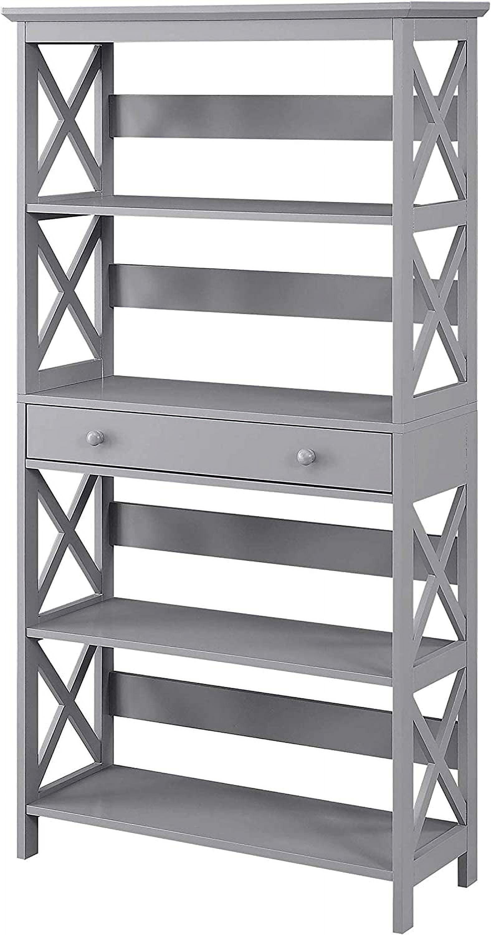 Convenience Concepts Oxford Five-Tier Bookcase with Drawer in Gray Wood Finish