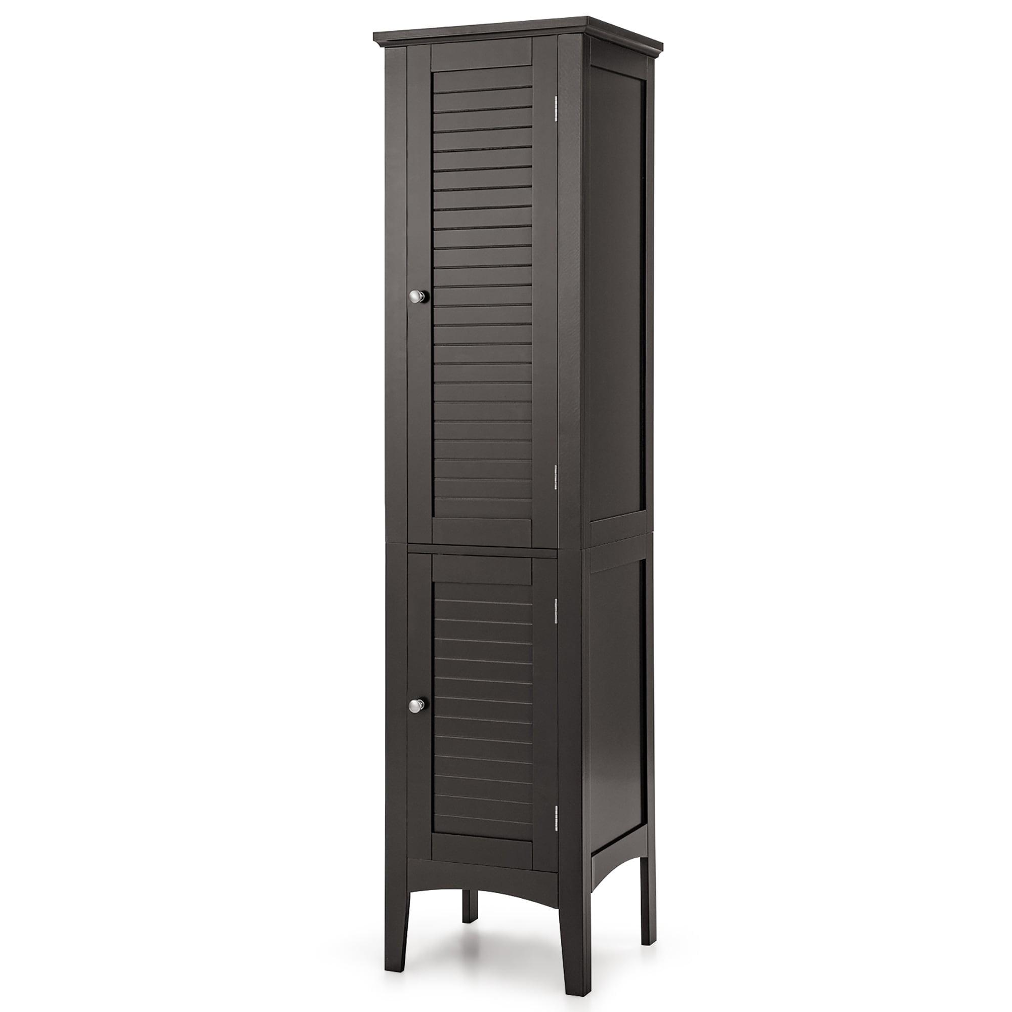 5 Tier  Freestanding Tower Cabinet Tall Bathroom Storage Cabinet Brown