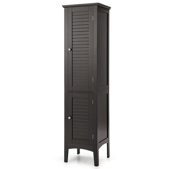 5 Tier  Freestanding Tower Cabinet Tall Bathroom Storage Cabinet Brown