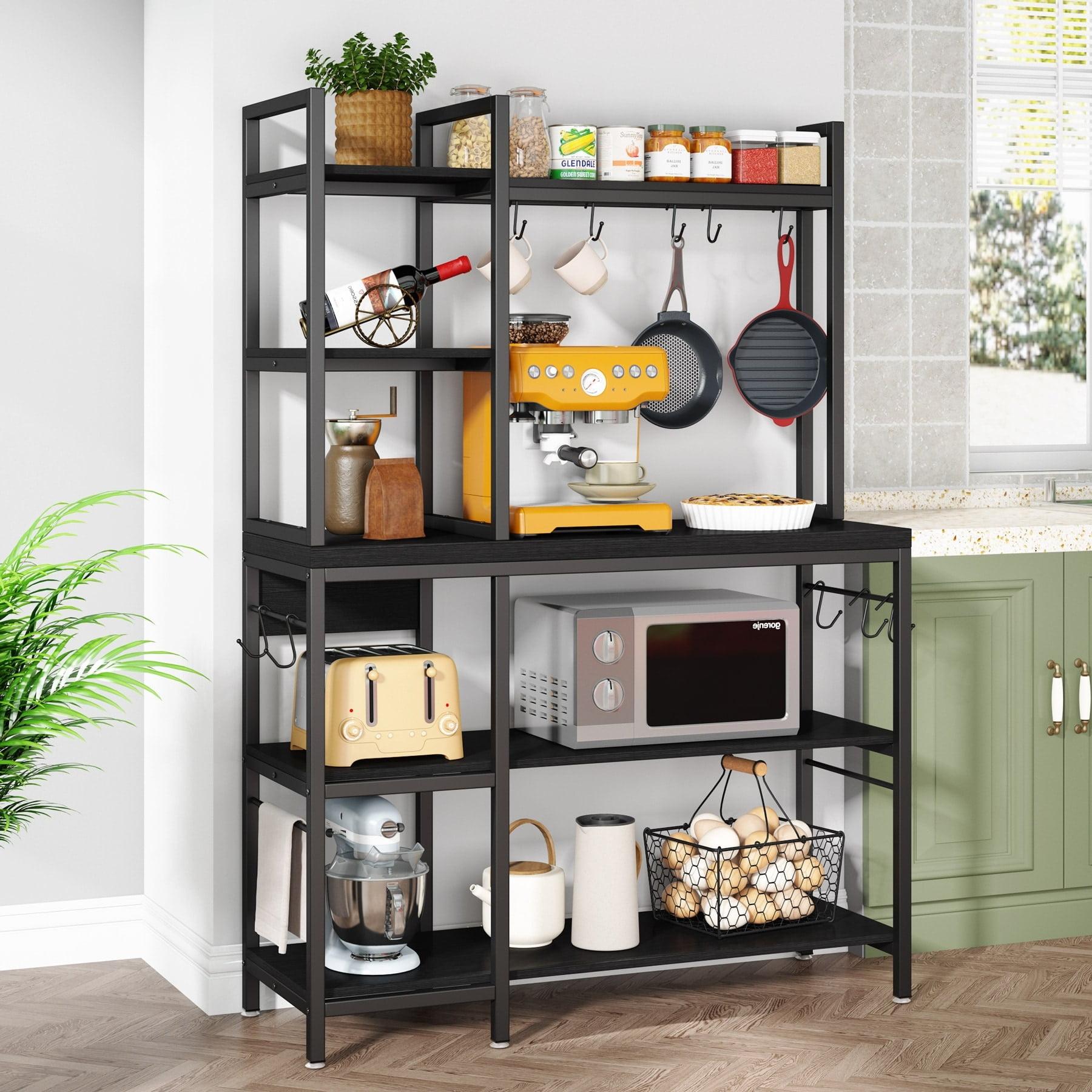 Black 5-Tier Wood and Metal Kitchen Baker's Rack with Hutch