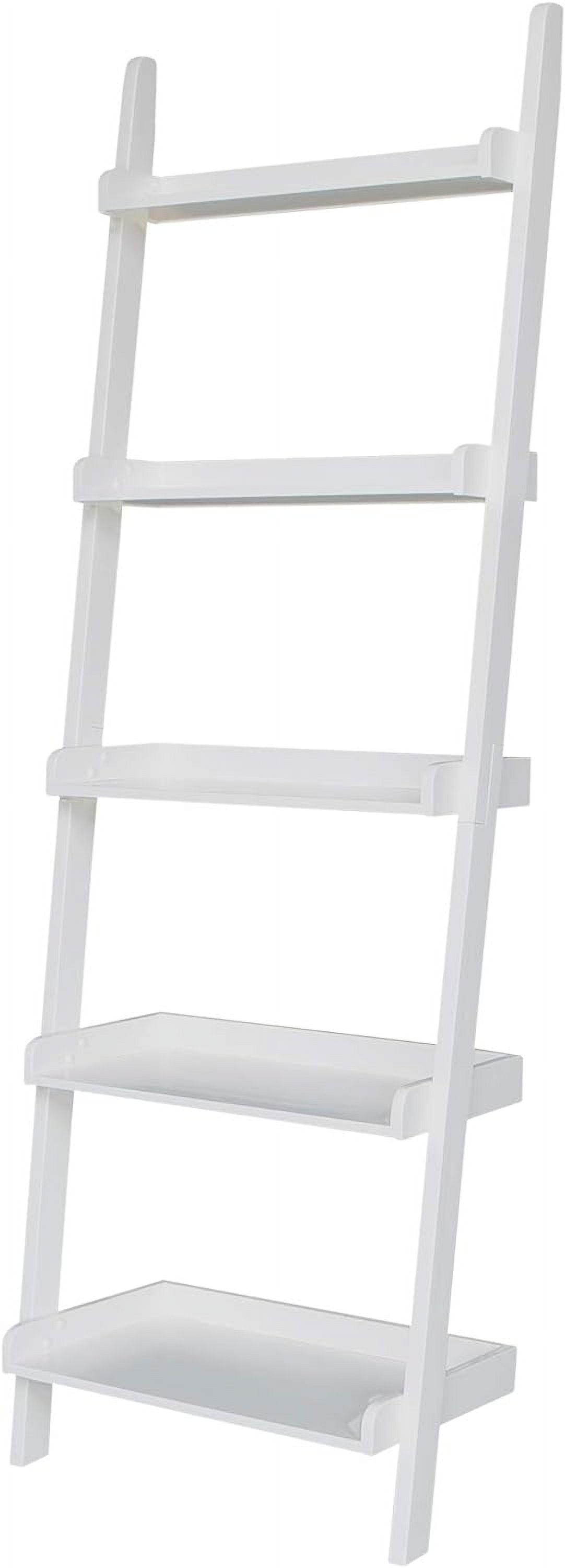 Contemporary White Solid Wood 5-Tier Leaning Ladder Shelf