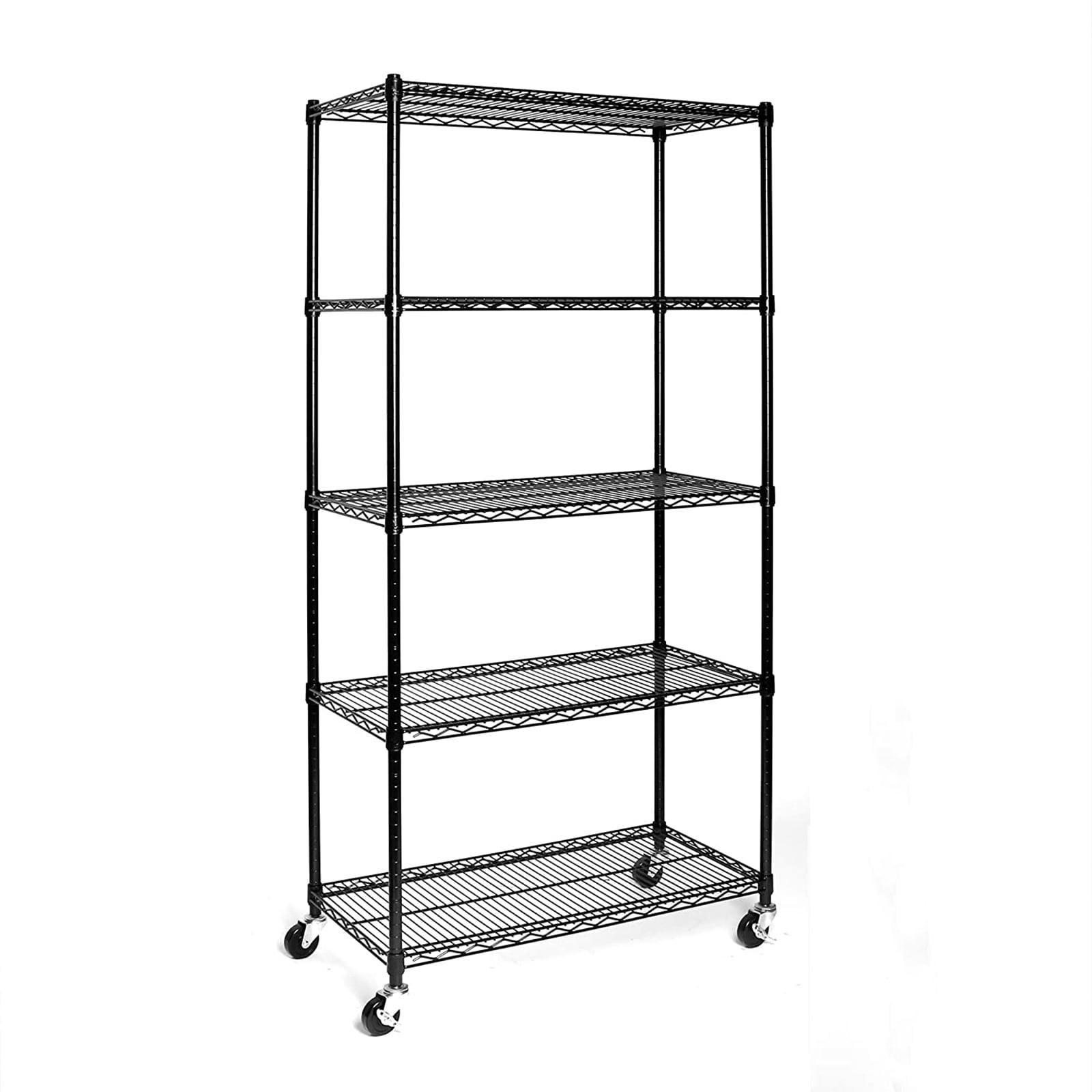 36" Black 5-Tier NSF-Certified Steel Wire Shelving with Wheels