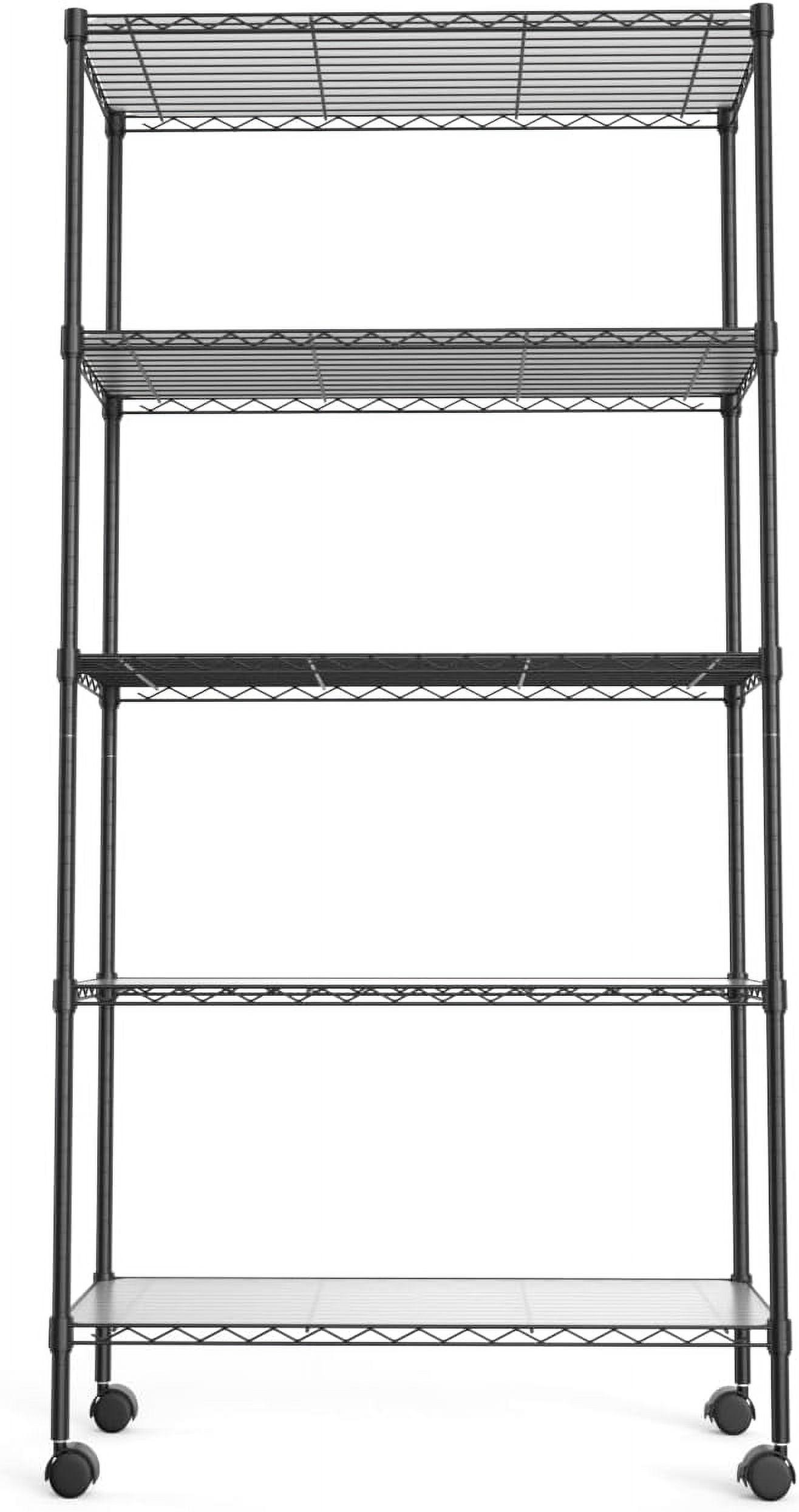 5 Tier NSF Metal Shelf Wire Shelving Unit, 60" H x 30" L x 14" D - 750lbs Capacity Heavy Duty Adjustable Storage Rack with Wheels & Shelf Liners for Closet Kitchen Garage Basement and More - Black