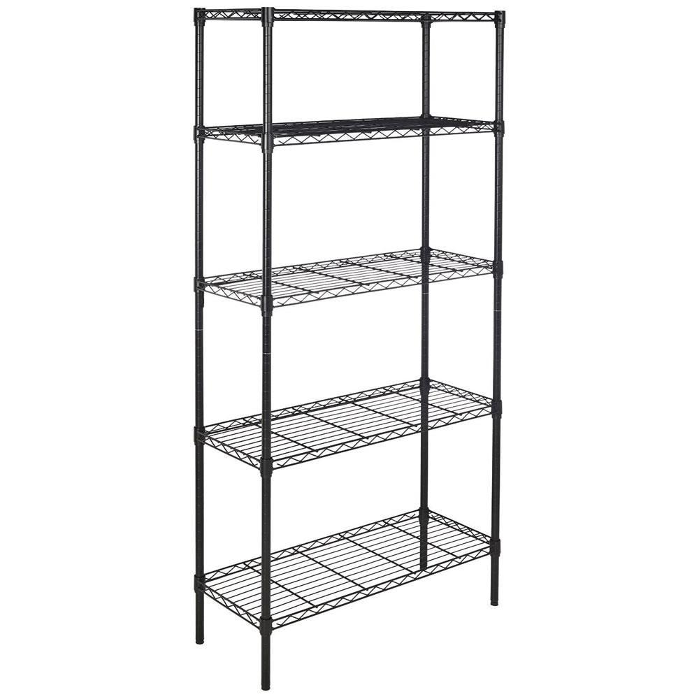 Black 5-Tier Adjustable Iron Shelving Unit