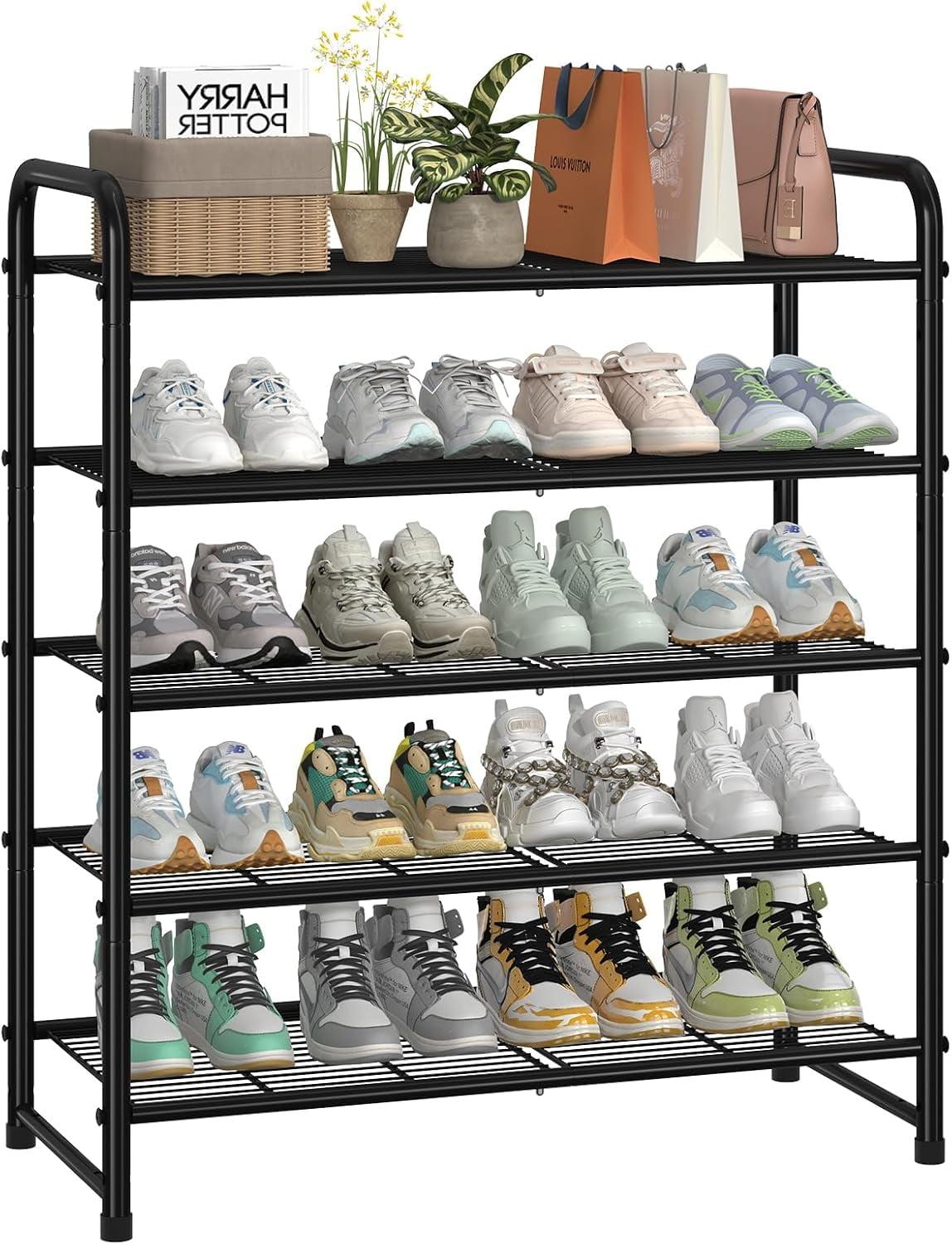 5-Tier Space-Saving Shoe Rack - Stackable Heavy-Duty Organizer For Living Room, Garage, Dorm