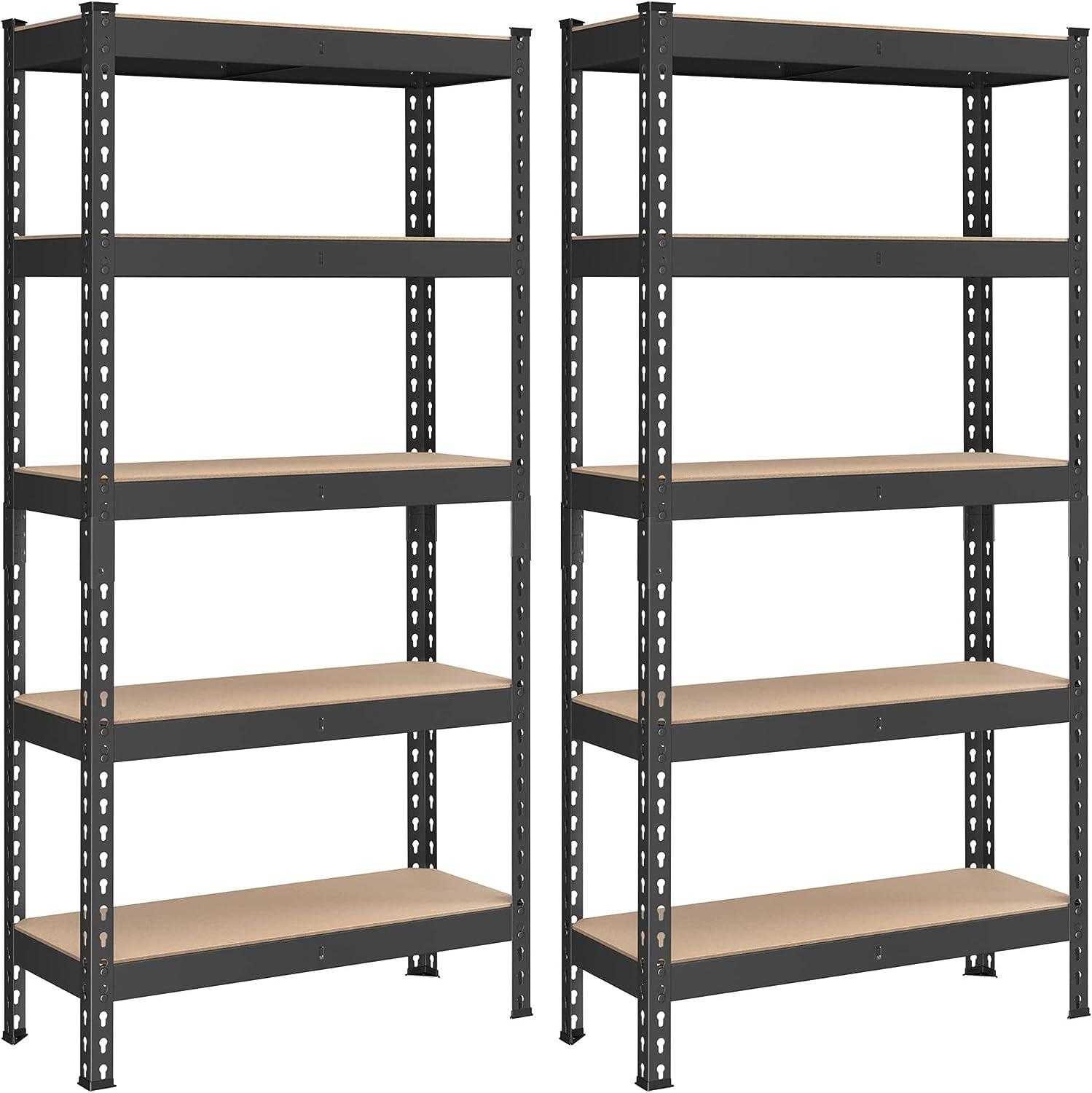 SONGMICS 5-Tier Storage Shelves Garage Storage Boltless Assembly Adjustable Shelving Units 11.8 x 29.5 x 59.1 Inches Load 1929 lb Each Shed Warehouse Basement, Black