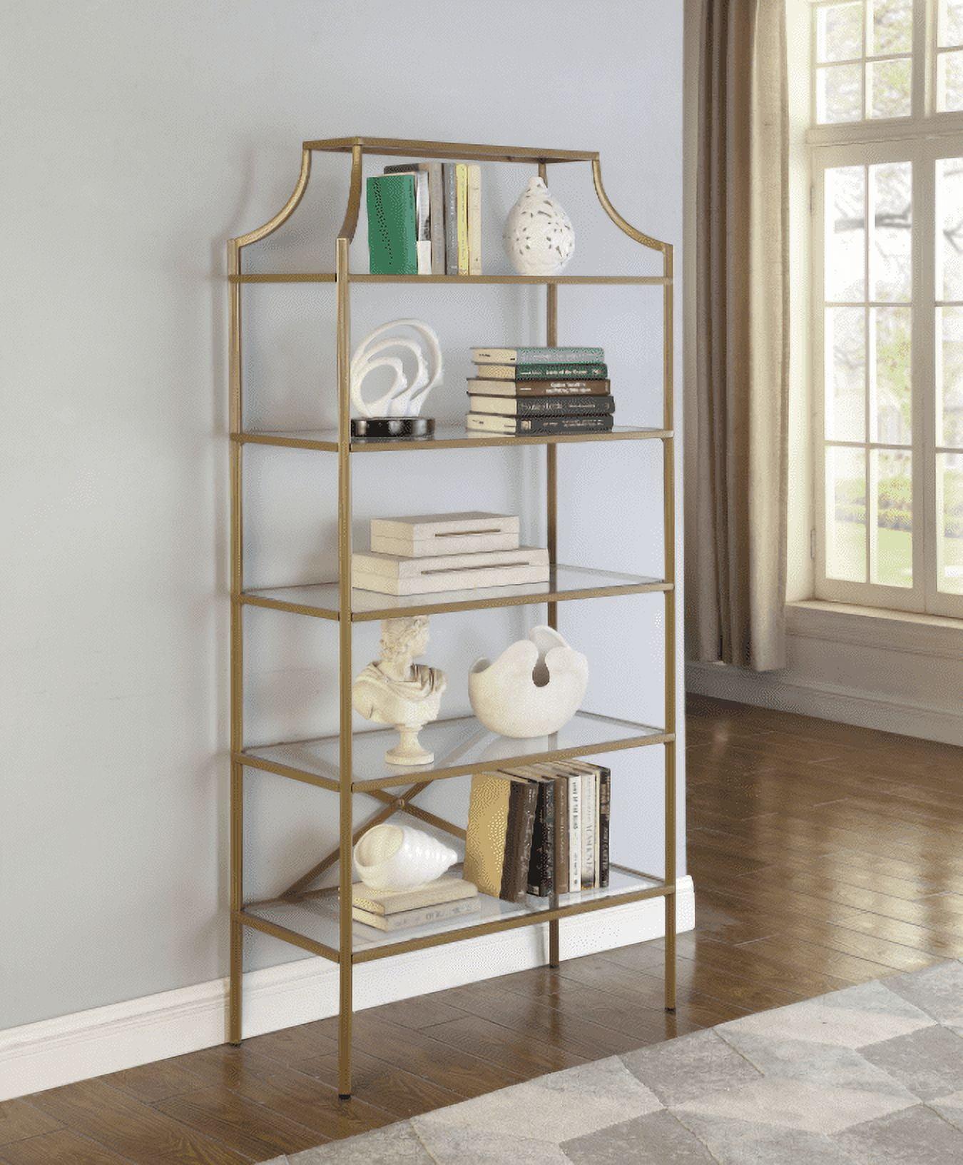 Coaster 70" Serena Modern 5 Tier Tempered Glass Shelves Bookcase Matte Gold