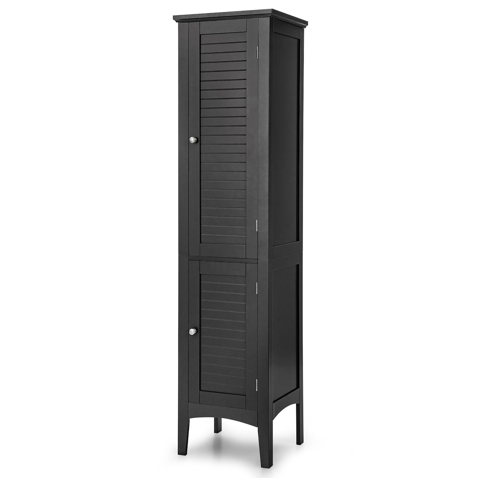 5 Tier Wooden Freestanding Tower Cabinet Tall Bathroom Storage Cabinet Black